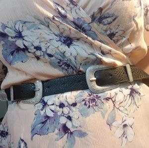 Silver and black leather belt